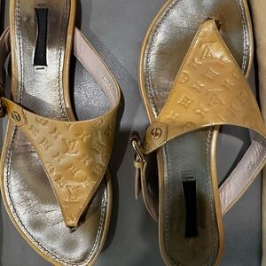 Louis Vuitton authentic sandals shiny beige in good condition.
